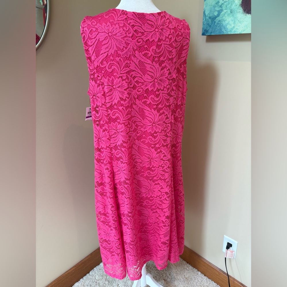 Incredible Hot Pink Lace Dress 💕 Silver Hardware Accent Sleeveless XXL - Picture 7 of 9